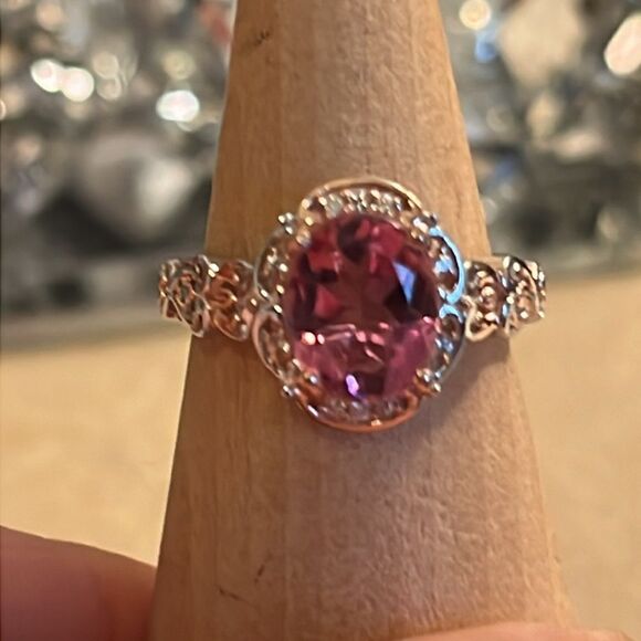 Radiant Orchid Quartz & White Zircon Ring Vermeil Rose Gold, Platinum Sz 8 - Picture 7 of 14